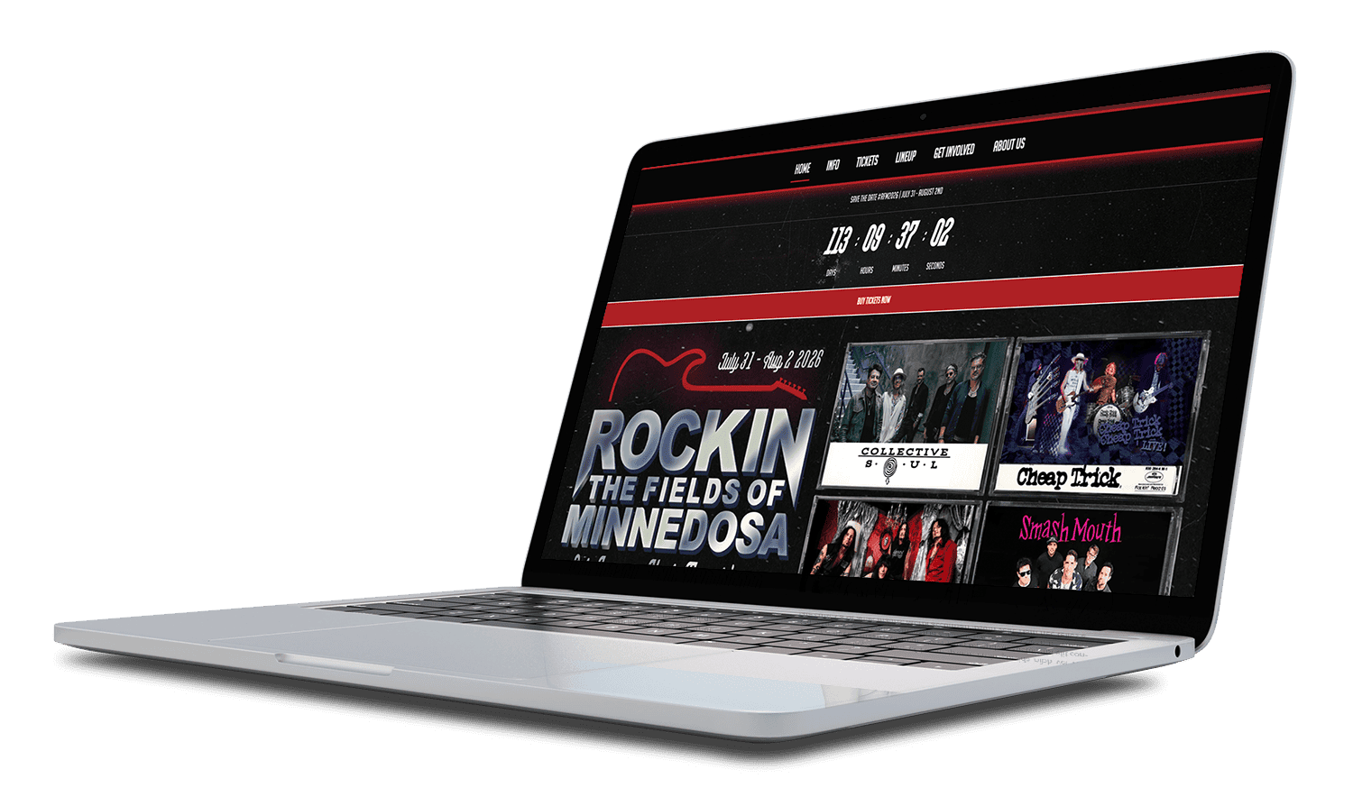 Laptop open to Rocking the Fields of Minnedosa website