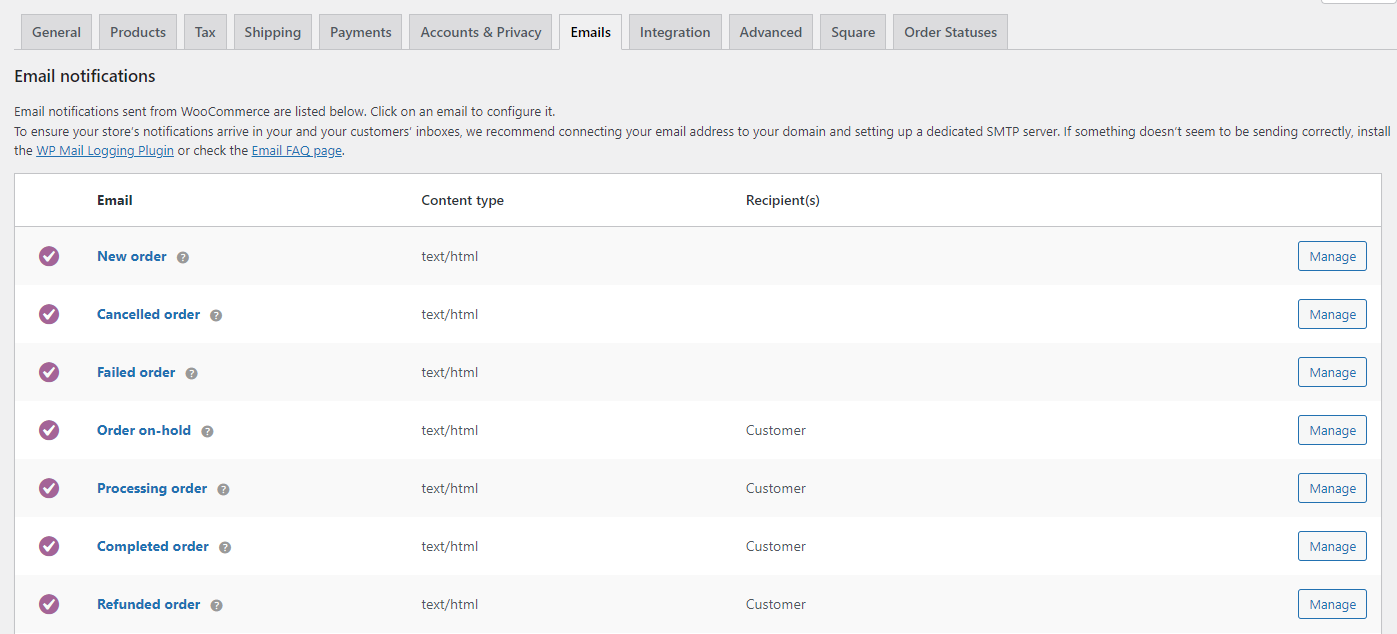 Emails WooCommerce Settings