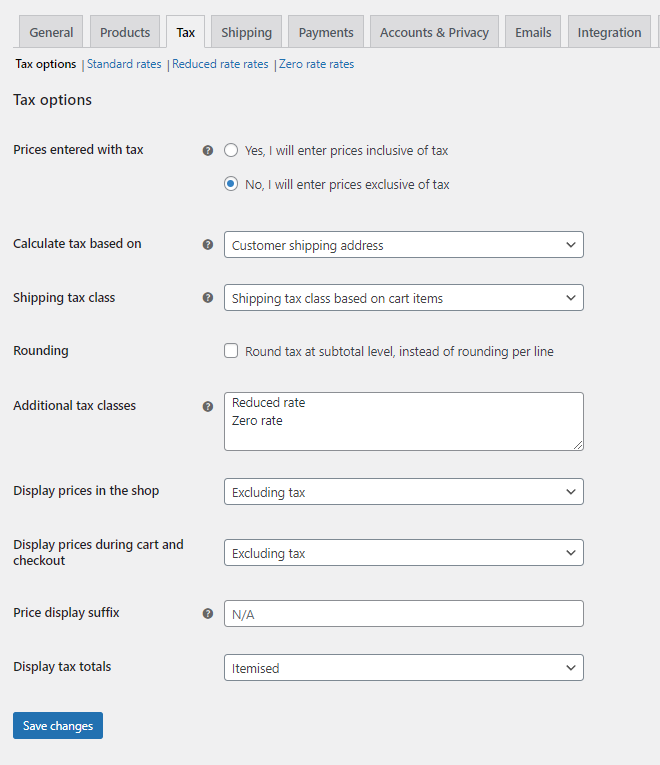 Tax WooCommerce Settings