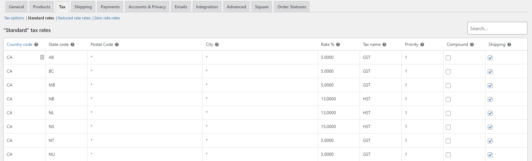 Tax WooCommerce Settings