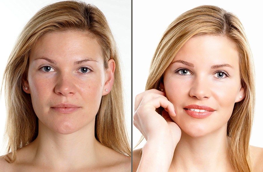 blondes headshot with and without phottouching